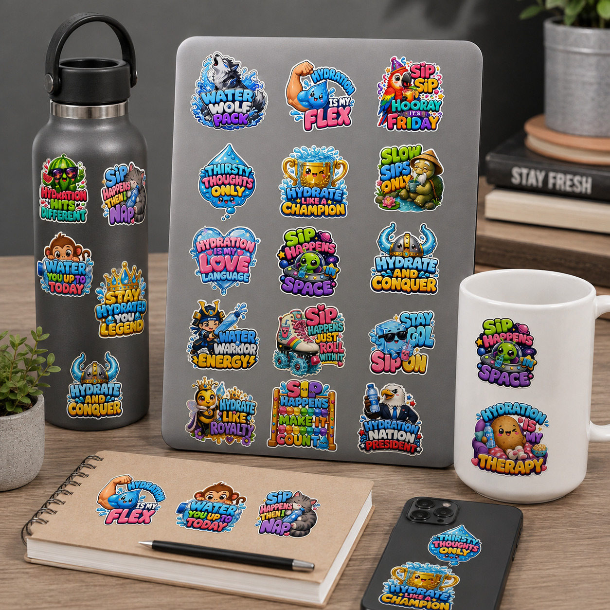 Premium Water Bottle Sticker Pack digital sticker pack preview